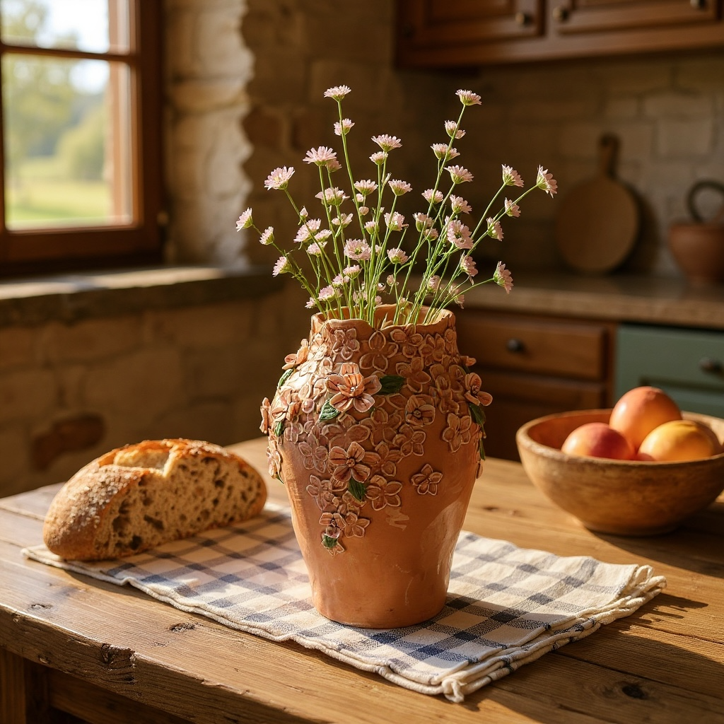 Floral Embossed Ceramic Vase – Blush Pink