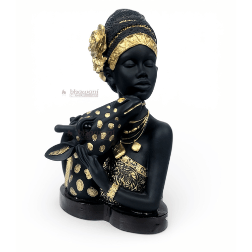 African Elegance Resin Figurine with Giraffe – Black & Gold