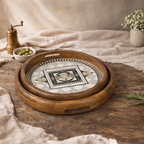 Bhavya Handcrafted Wooden Serving Tray Set with Ceramic Inlay (2 Pcs)