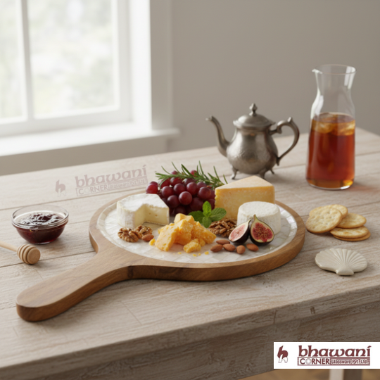 Handcrafted Wooden Serving Bat with Mother-of-Pearl Inlay