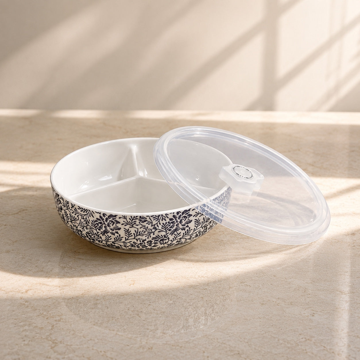 Piattino Ceramic 3-Partition Bowl with Airtight Lid