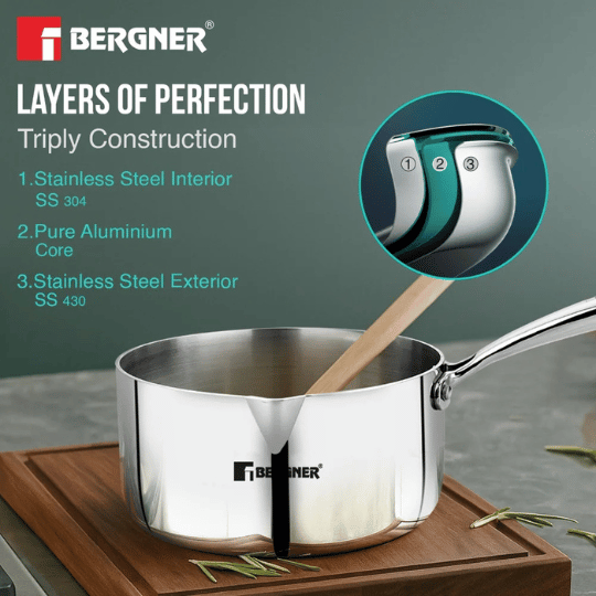 Bergner Argent TriPly Stainless Steel Saucepan – 14cm