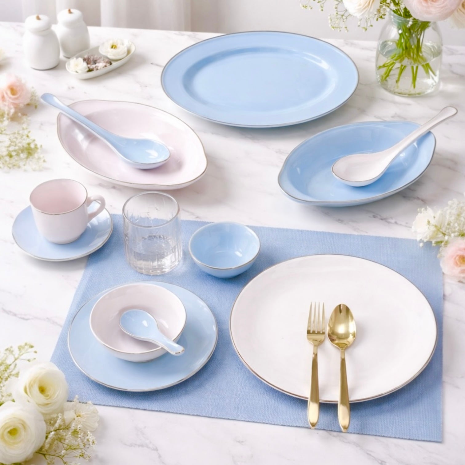 Bhavya Serene Blush Dinnerware Set – 71 Pieces