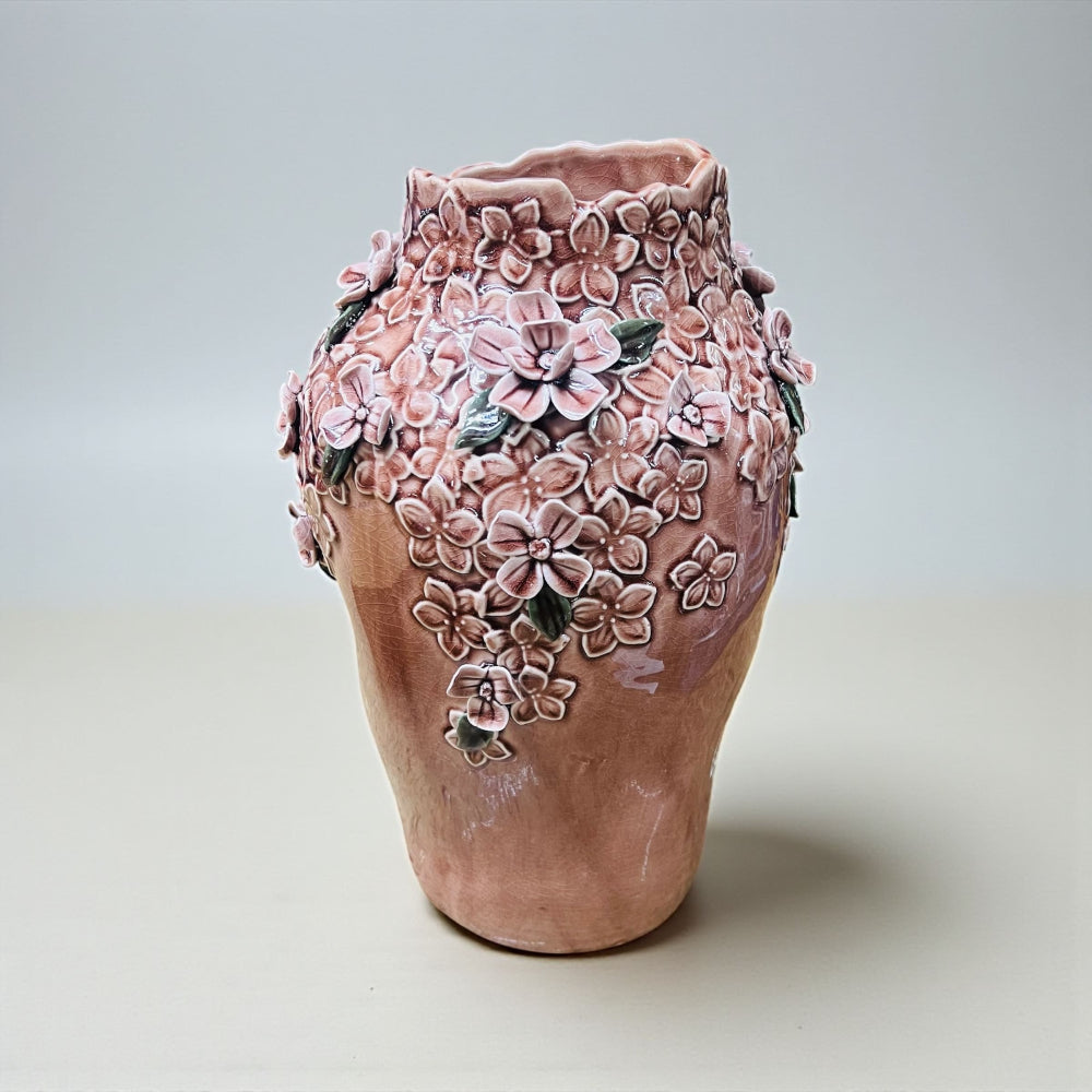 Floral Embossed Ceramic Vase – Blush Pink