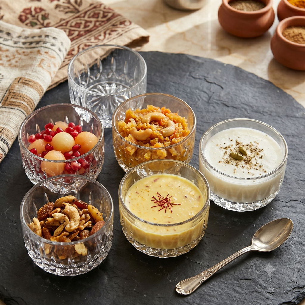 Premium Glass Serving Bowl Set of 6 | Aesthetic Crockery for Festive Sweets & Dry Fruits