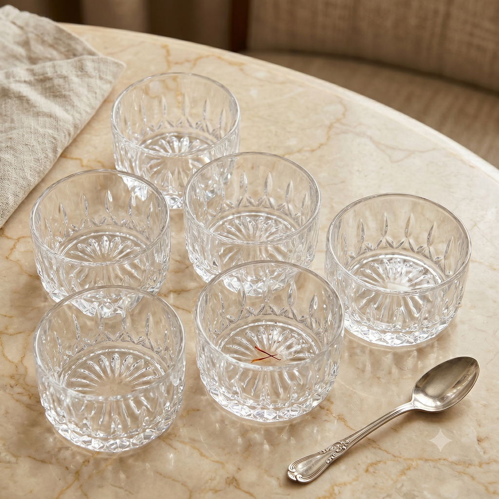 Premium Glass Serving Bowl Set of 6 | Aesthetic Crockery for Festive Sweets & Dry Fruits