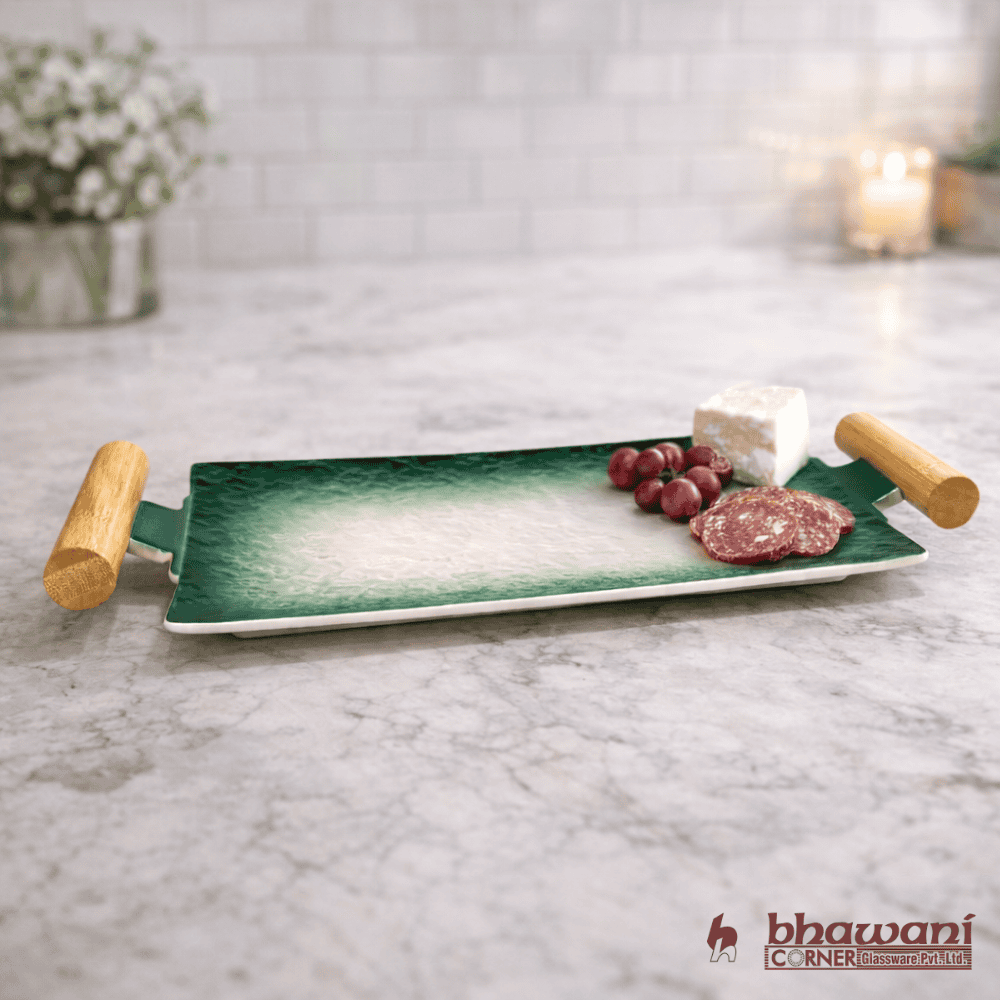 Green Ceramic Tray with the Handle