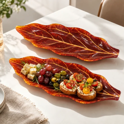 Red Leaf Platter - 2 Pieces Set