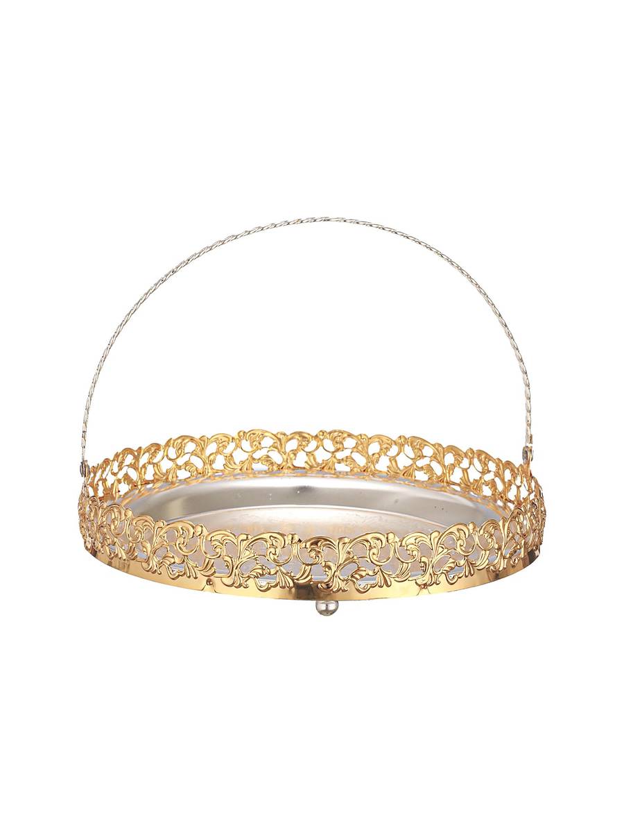 Empress German Silver round tray with handle