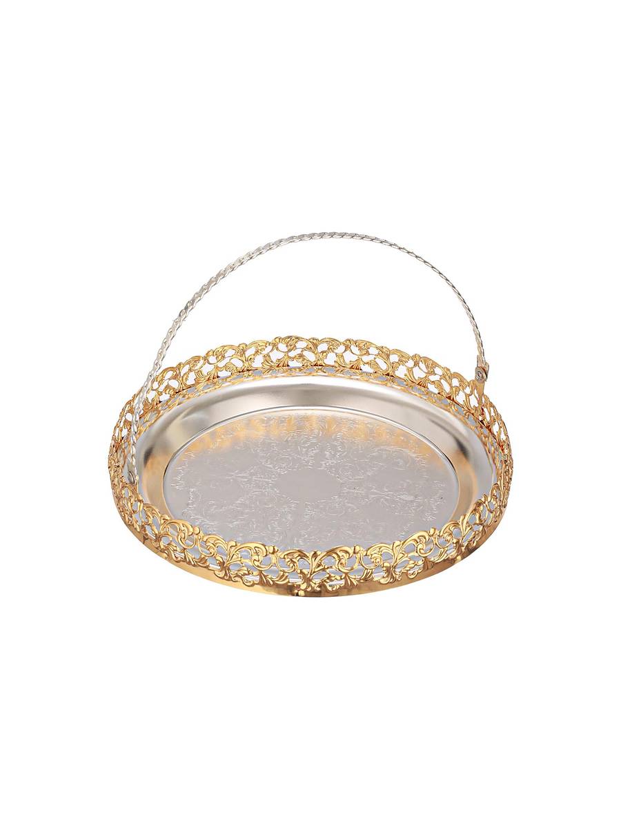 Empress German Silver round tray with handle