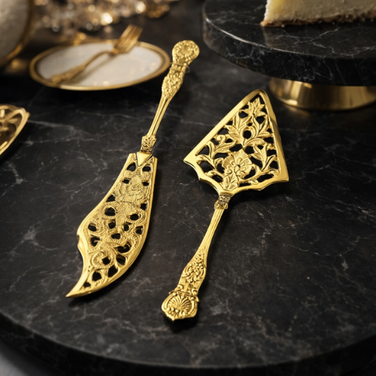 Regalia Gold Filigree Cake Serving Set