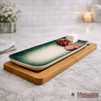 Small Green Ceramic Tray on the Wood Stool