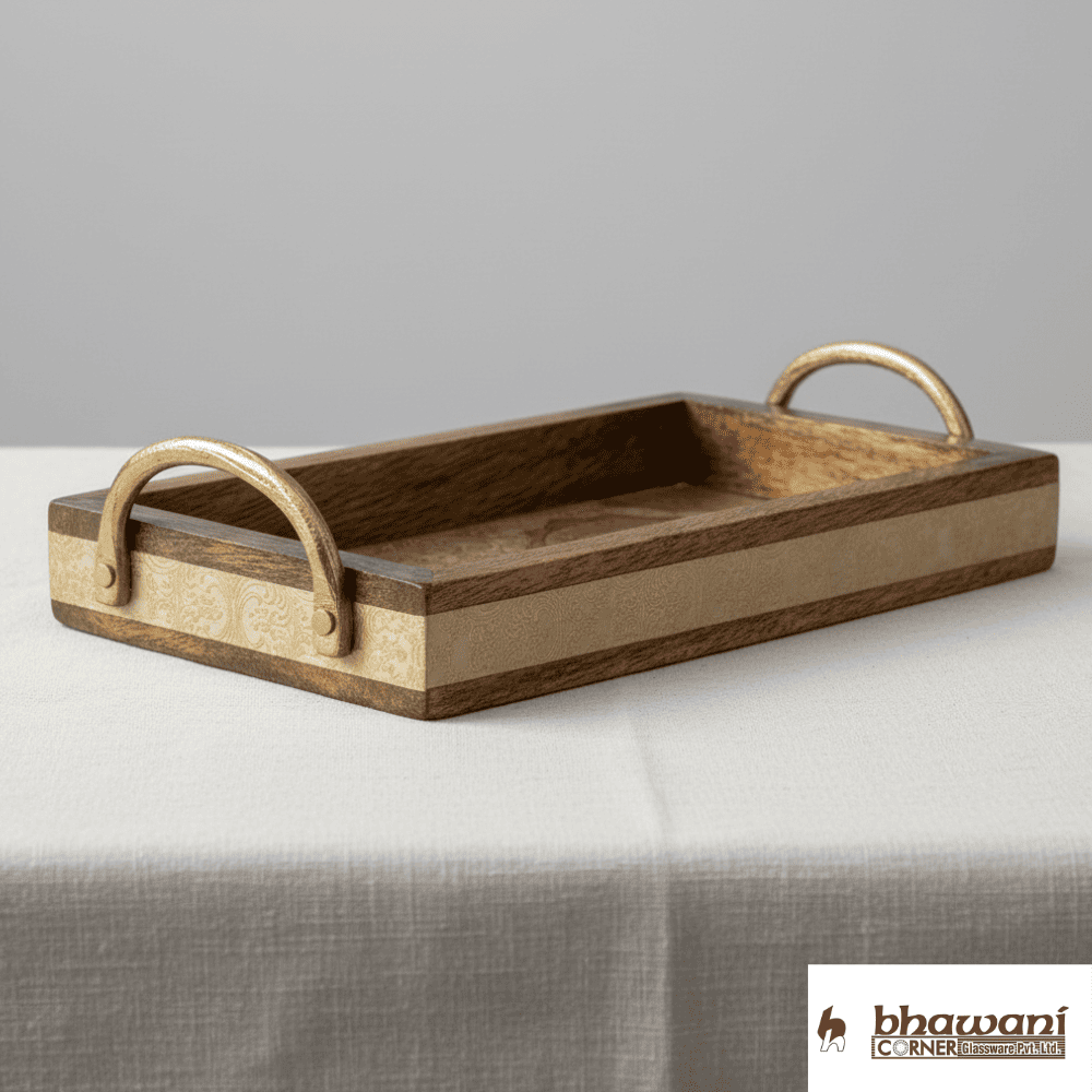 THE MIDAS TOUCH – MANGO WOOD TRAY WITH GOLD MUG SET