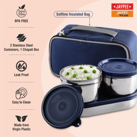 Jaypee Basix Stainless Steel Lunch Box with Insulated Bag