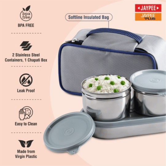 Jaypee Basix Stainless Steel Lunch Box with Insulated Bag