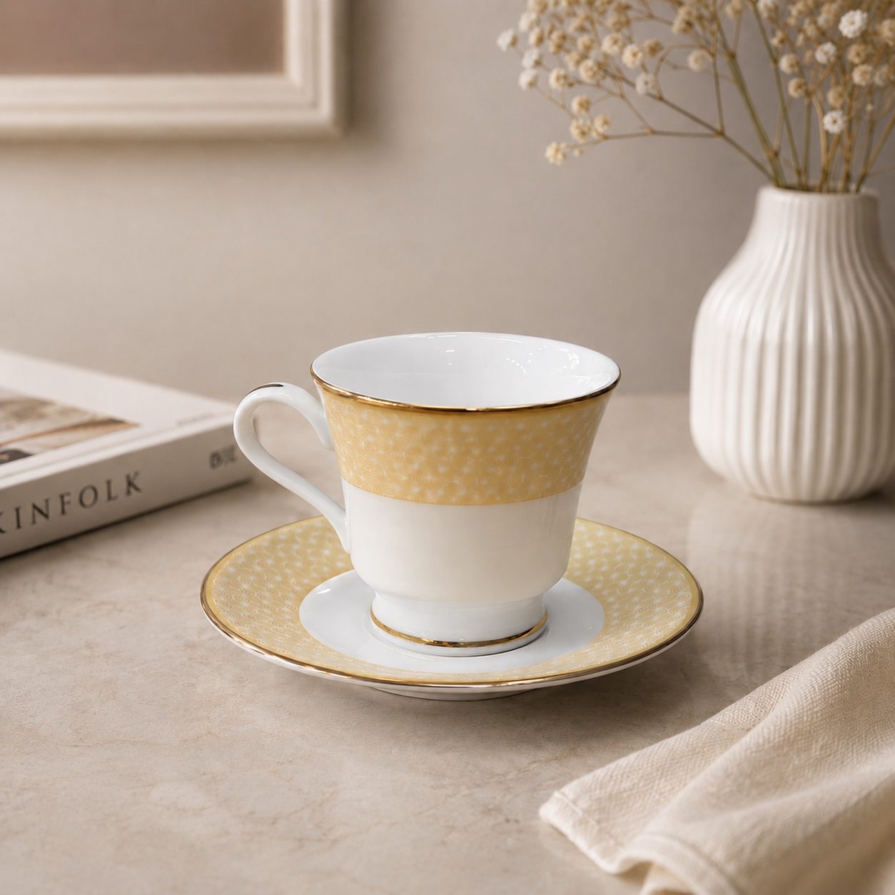 Dankotuwa. Shamari Gold Mix Tea Cup and Saucer Set, 12 pieces