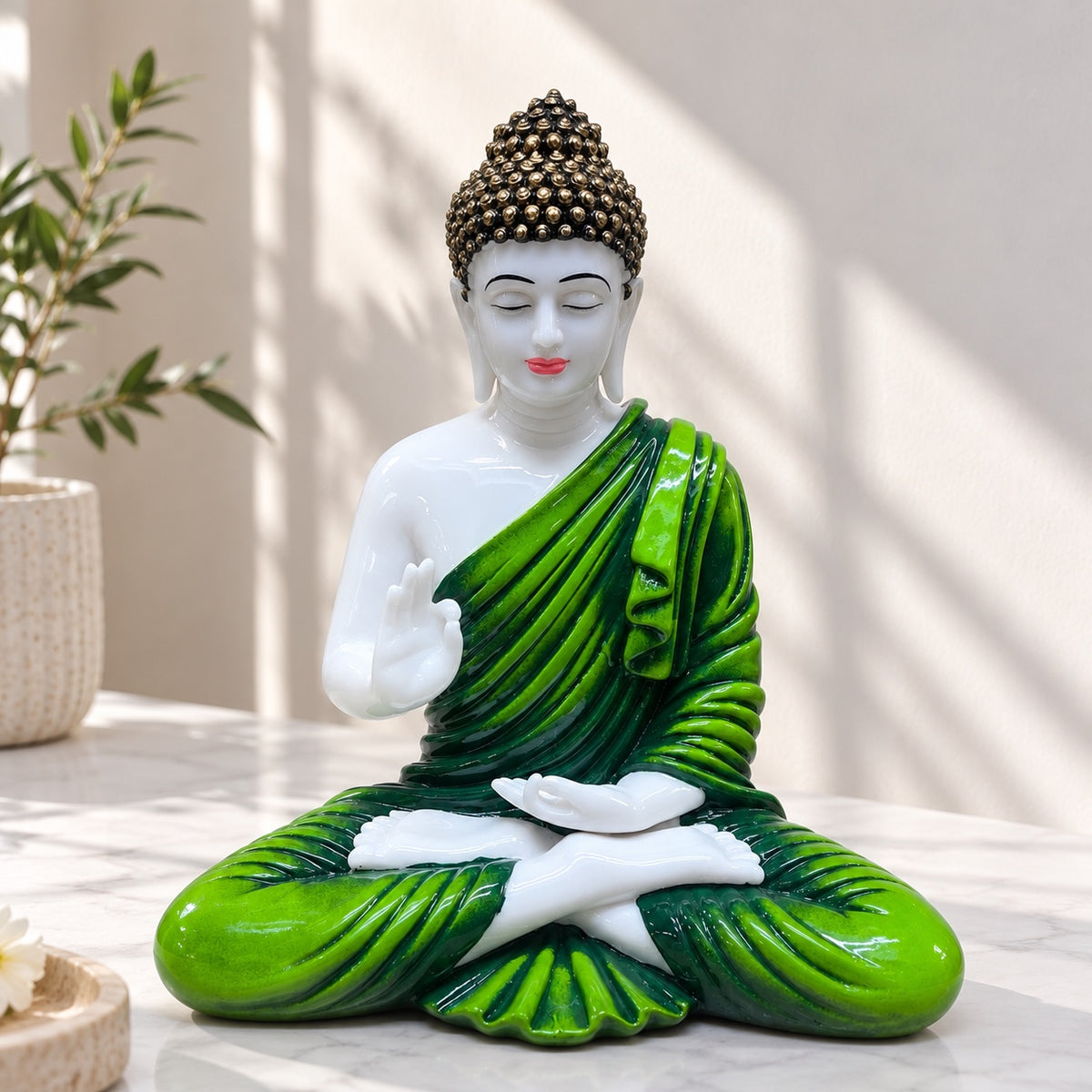Green Drape Buddha Resin Decorative Showpiece