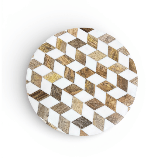 Bhavya Wooden & Resin Geometric Coaster – 20 cm