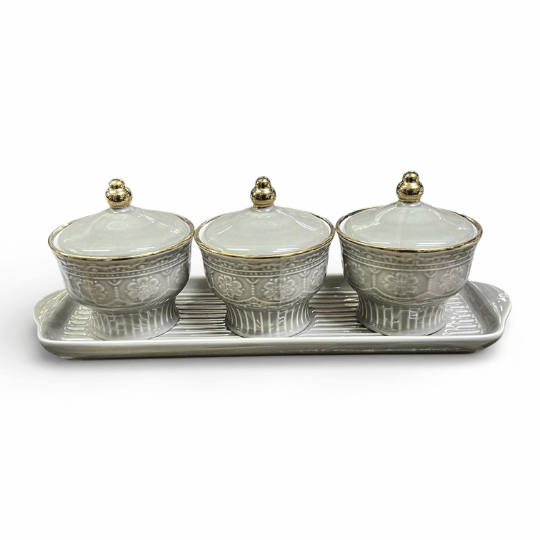 Ceramic Condiment Jar Set with Tray