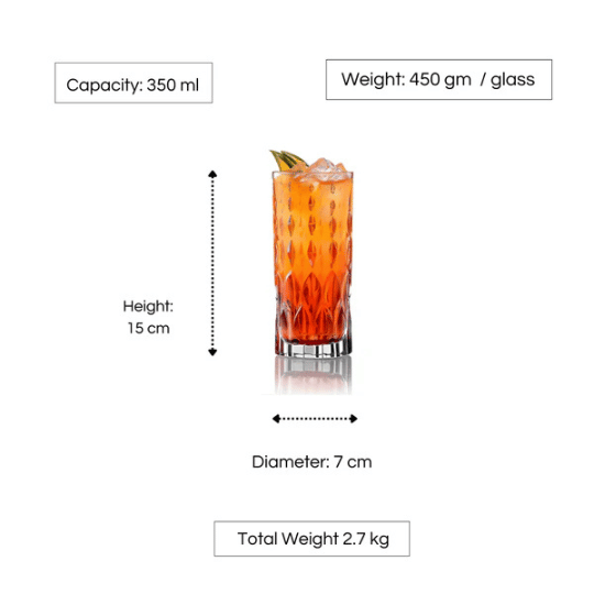 Marilyn Highball Tumblers – 350 ml 6pcs Glass Set