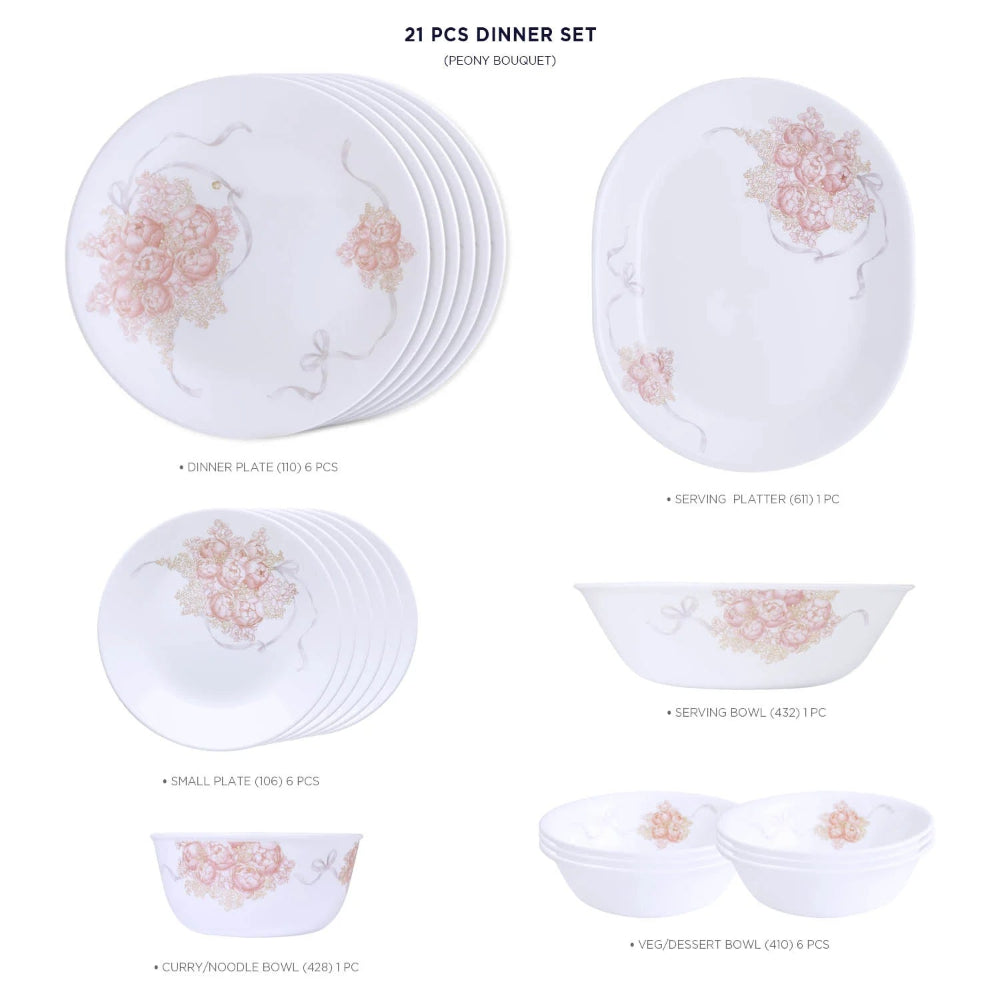 Corelle Peony Bouquet 21 Pcs Dinner Set