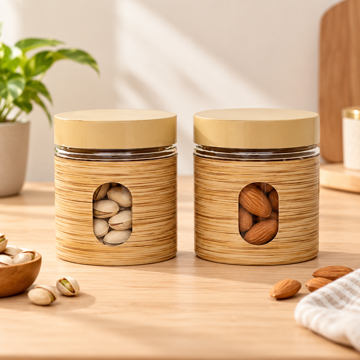 Two-Piece Woody Glass Airtight Jar Set